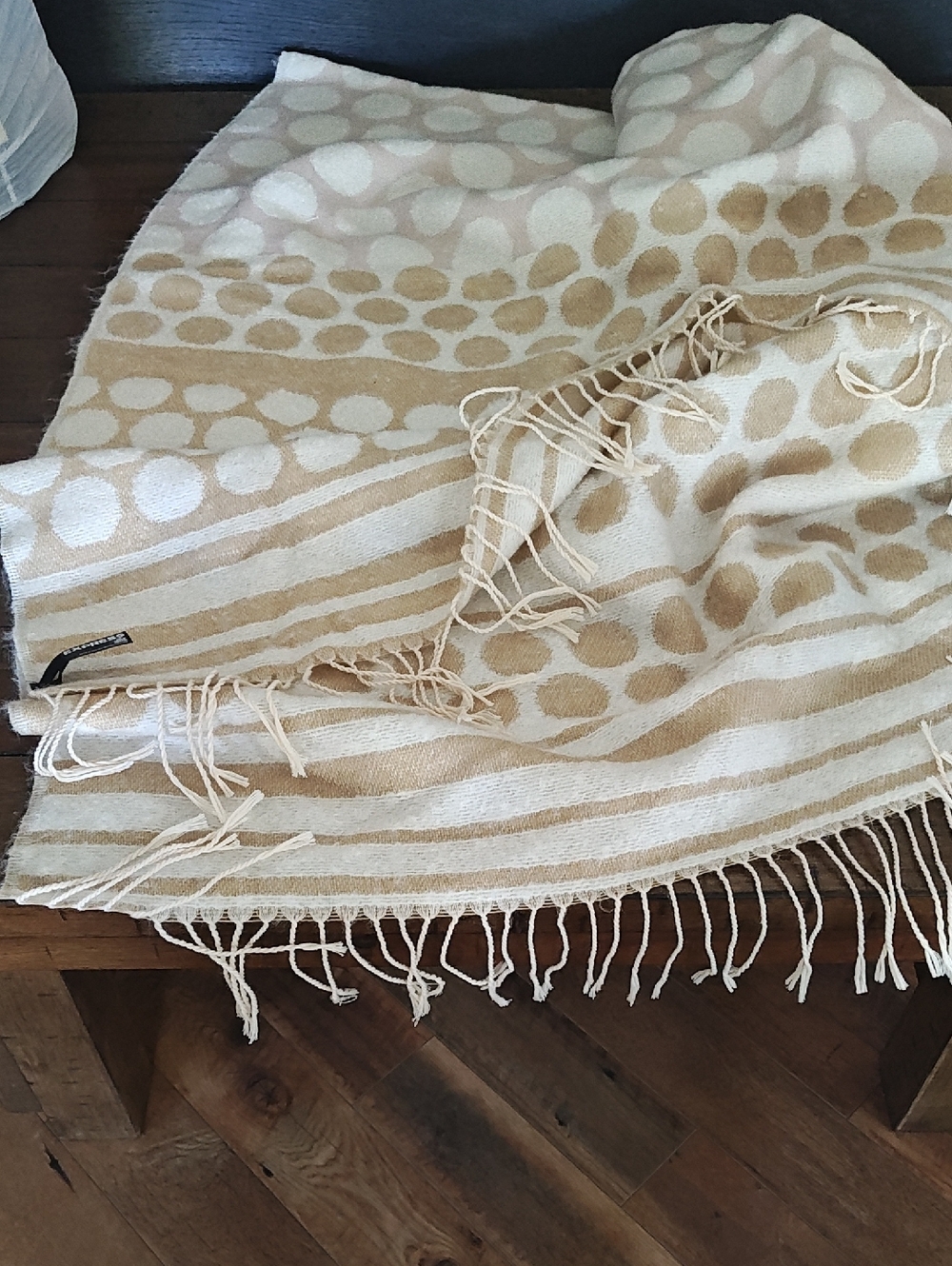 Express Beige and Cream Striped Fringe Scarf
